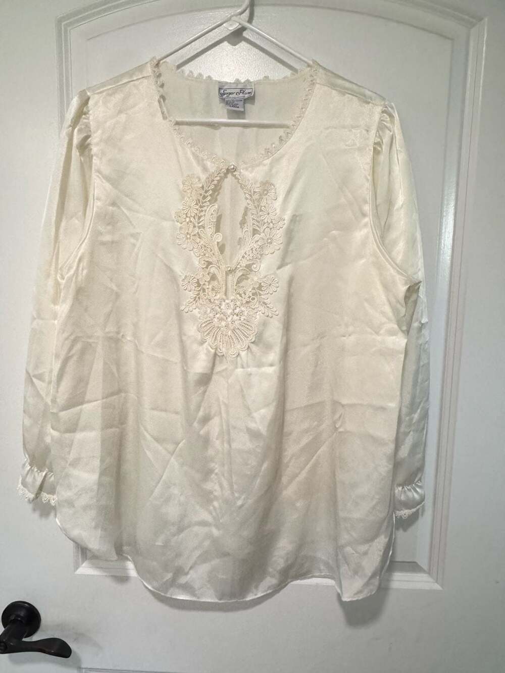 Romantic Lace Embroidered Satin Blouse Coquette Bridal Cottagecore Large